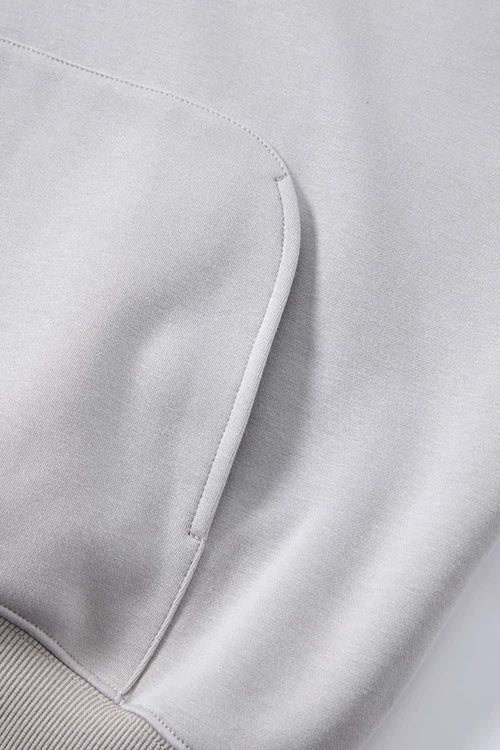 Boxy Curved-Sleeve Pullover Hoodie - Flower Gray
