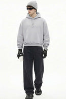 Boxy Curved-Sleeve Pullover Hoodie - Flower Gray