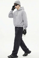 Boxy Curved-Sleeve Pullover Hoodie - Flower Gray