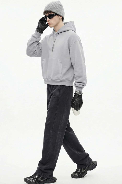 Boxy Curved-Sleeve Pullover Hoodie - Flower Gray
