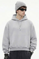Boxy Curved-Sleeve Pullover Hoodie - Flower Gray