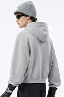 Boxy Curved-Sleeve Pullover Hoodie - Flower Gray