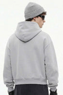 Boxy Curved-Sleeve Pullover Hoodie - Flower Gray