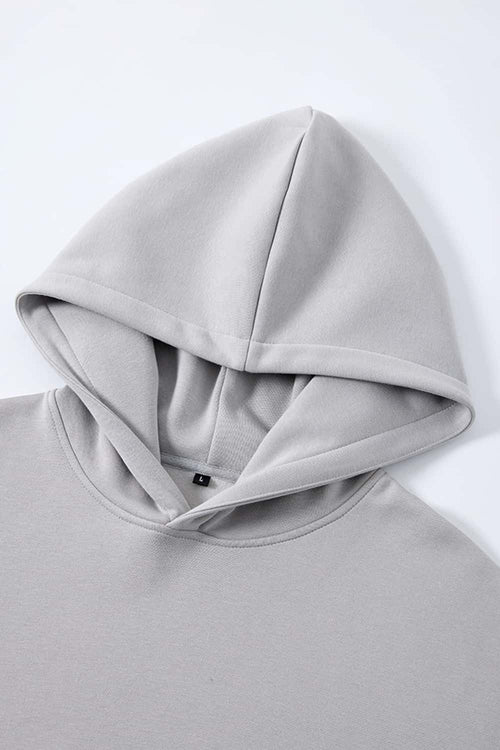 Boxy Curved-Sleeve Pullover Hoodie - Flower Gray