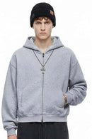 Contrast Plaid Lined Heavyweight Zip Hoodie - Flower Gray