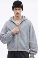 Contrast Plaid Lined Heavyweight Zip Hoodie - Flower Gray