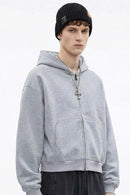 Contrast Plaid Lined Heavyweight Zip Hoodie - Flower Gray