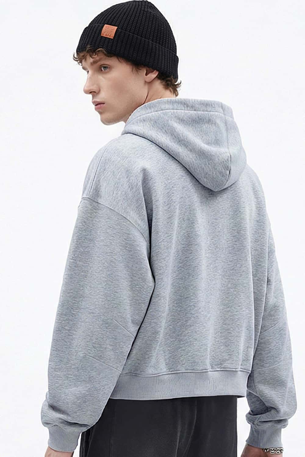 Contrast Plaid Lined Heavyweight Zip Hoodie - Flower Gray
