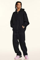 Thickened Fleece Zip-Up Hoodie - Black