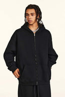 Thickened Fleece Zip-Up Hoodie - Black