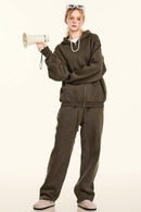 Thickened Fleece Zip-Up Hoodie - Brown