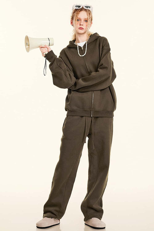 Thickened Fleece Zip-Up Hoodie - Brown