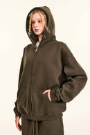 Thickened Fleece Zip-Up Hoodie - Brown