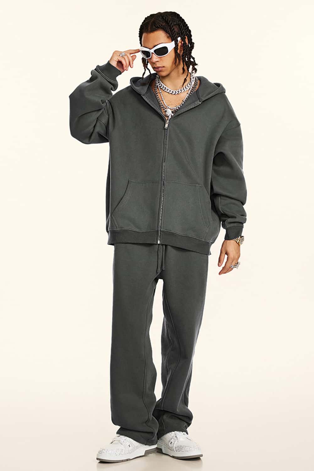 Thickened Fleece Zip-Up Hoodie - Dark Gray