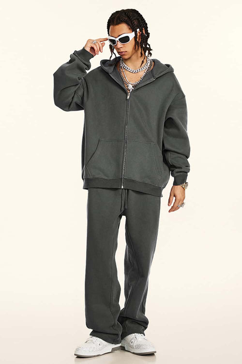 Thickened Fleece Zip-Up Hoodie - Dark Gray