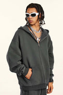 Thickened Fleece Zip-Up Hoodie - Dark Gray