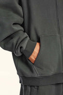Thickened Fleece Zip-Up Hoodie - Dark Gray