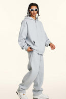 Thickened Fleece Zip-Up Hoodie - Flower Gray