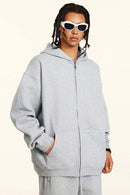 Thickened Fleece Zip-Up Hoodie - Flower Gray