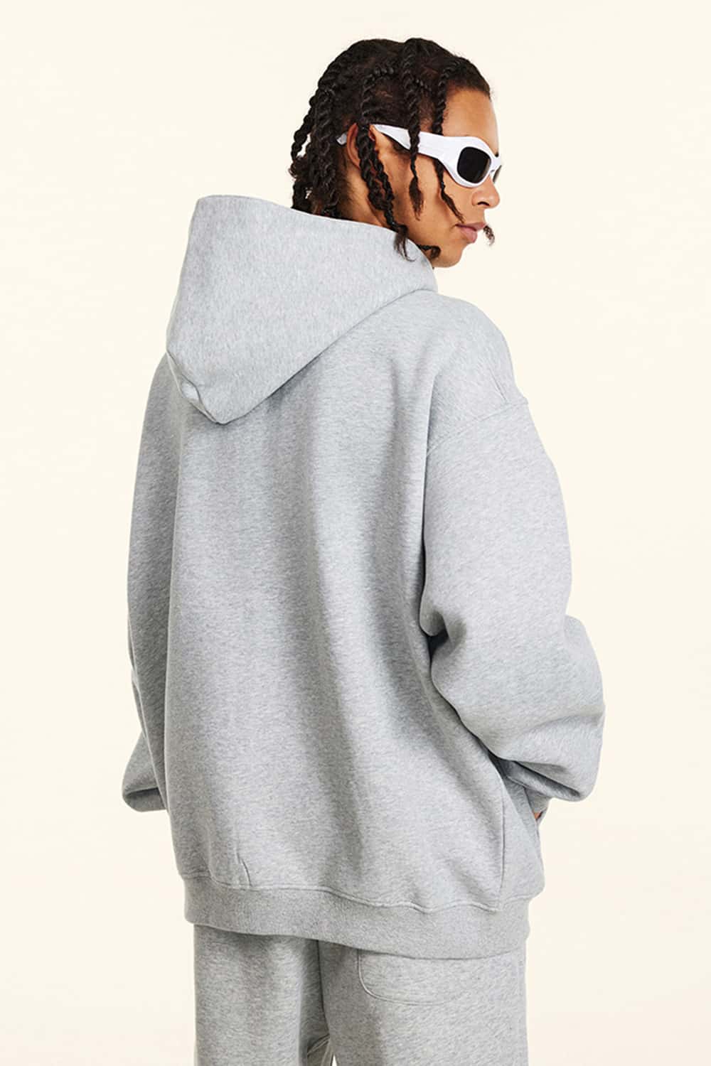 Thickened Fleece Zip-Up Hoodie - Flower Gray