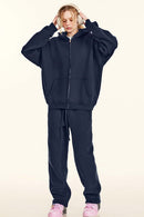 Thickened Fleece Zip-Up Hoodie - Midnight Blue