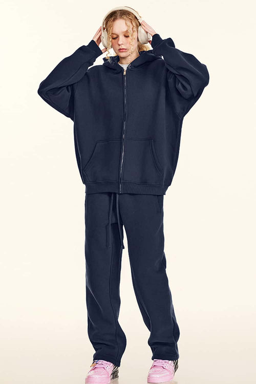 Thickened Fleece Zip-Up Hoodie - Midnight Blue
