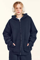 Thickened Fleece Zip-Up Hoodie - Midnight Blue