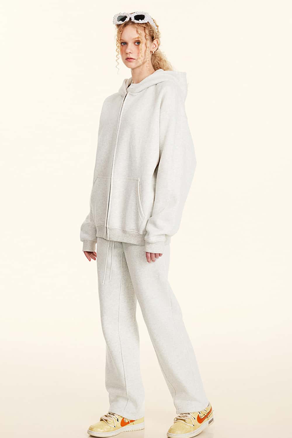 Thickened Fleece Zip-Up Hoodie - Oat Gray