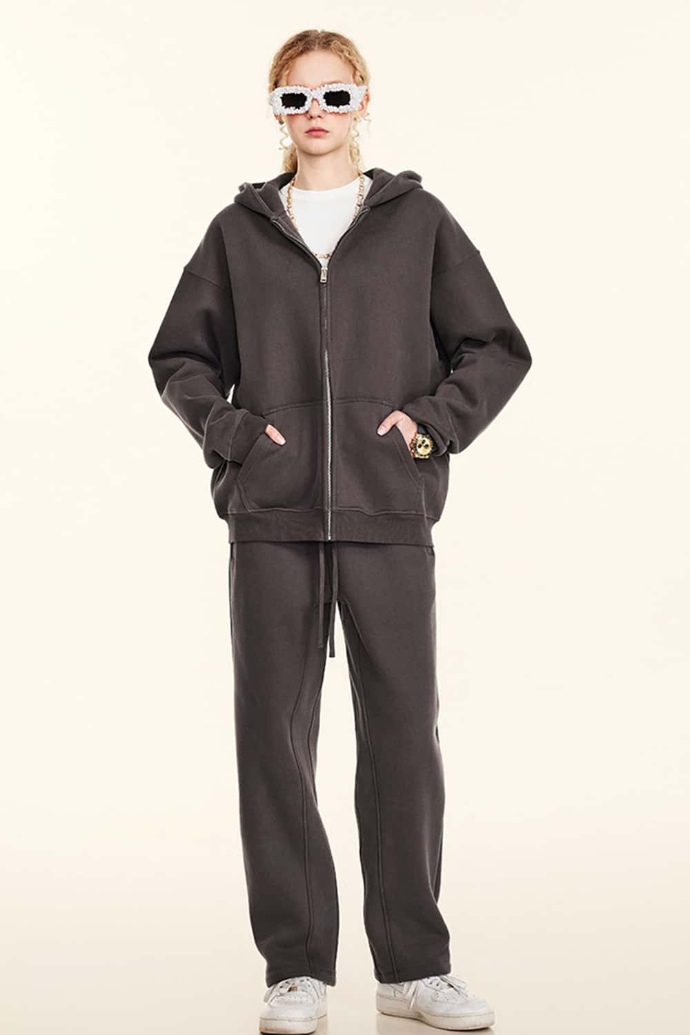 Thickened Fleece Zip-Up Hoodie - Plum Purple