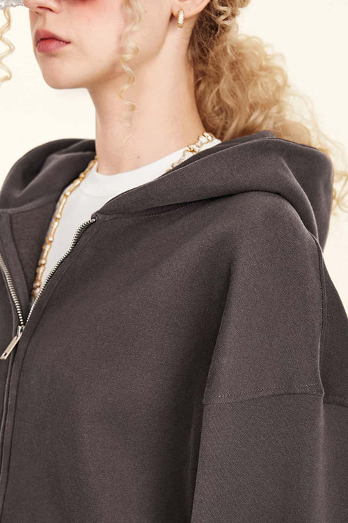 Thickened Fleece Zip-Up Hoodie - Plum Purple