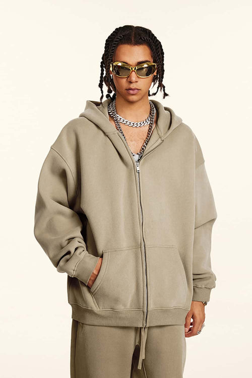 Thickened Fleece Zip-Up Hoodie - Sandy Dune