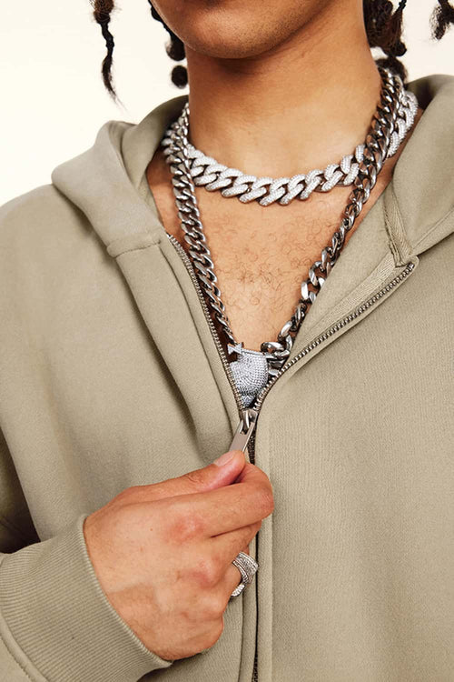 Thickened Fleece Zip-Up Hoodie - Sandy Dune