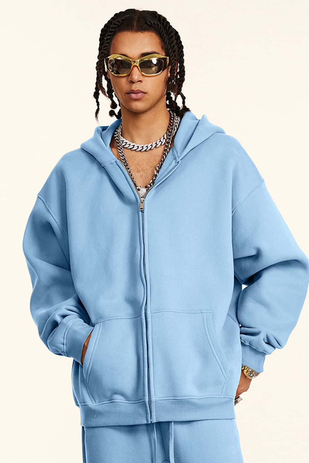 Thickened Fleece Zip-Up Hoodie - Smalt