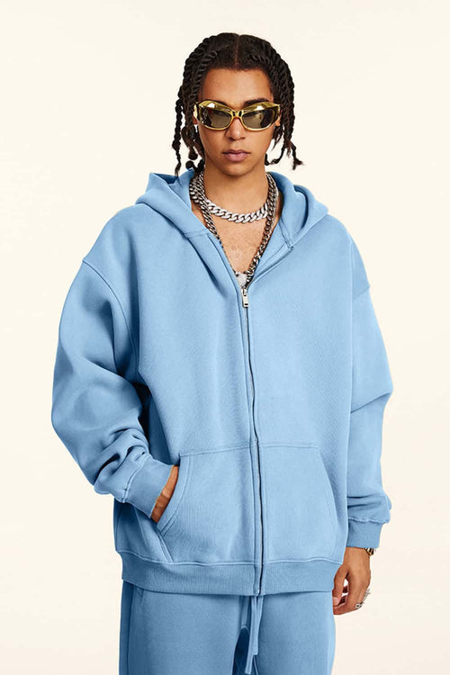 Thickened Fleece Zip-Up Hoodie - Smalt