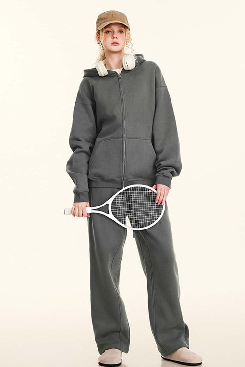 Thickened Fleece Zip-Up Hoodie - Vitex Ash