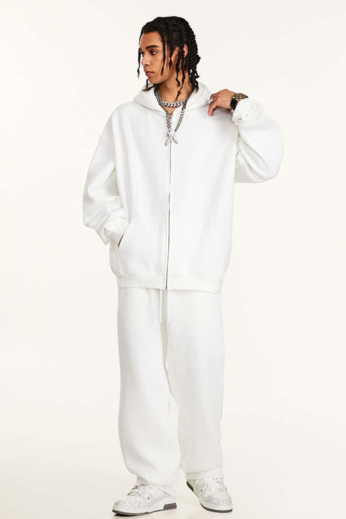 Thickened Fleece Zip-Up Hoodie - White