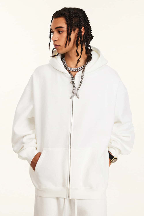 Thickened Fleece Zip-Up Hoodie - White