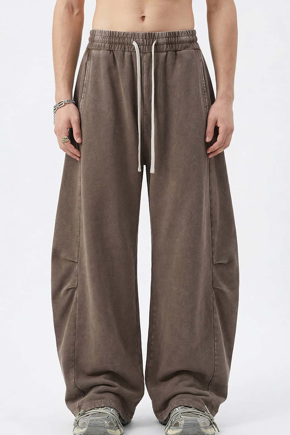 Snow-Wash Barrel Pants - Brown