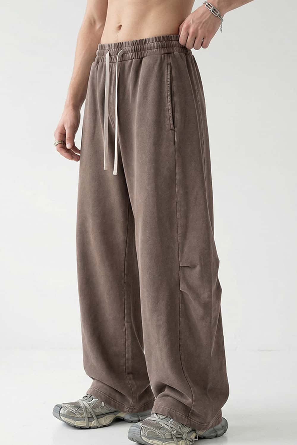 Snow-Wash Barrel Pants - Brown