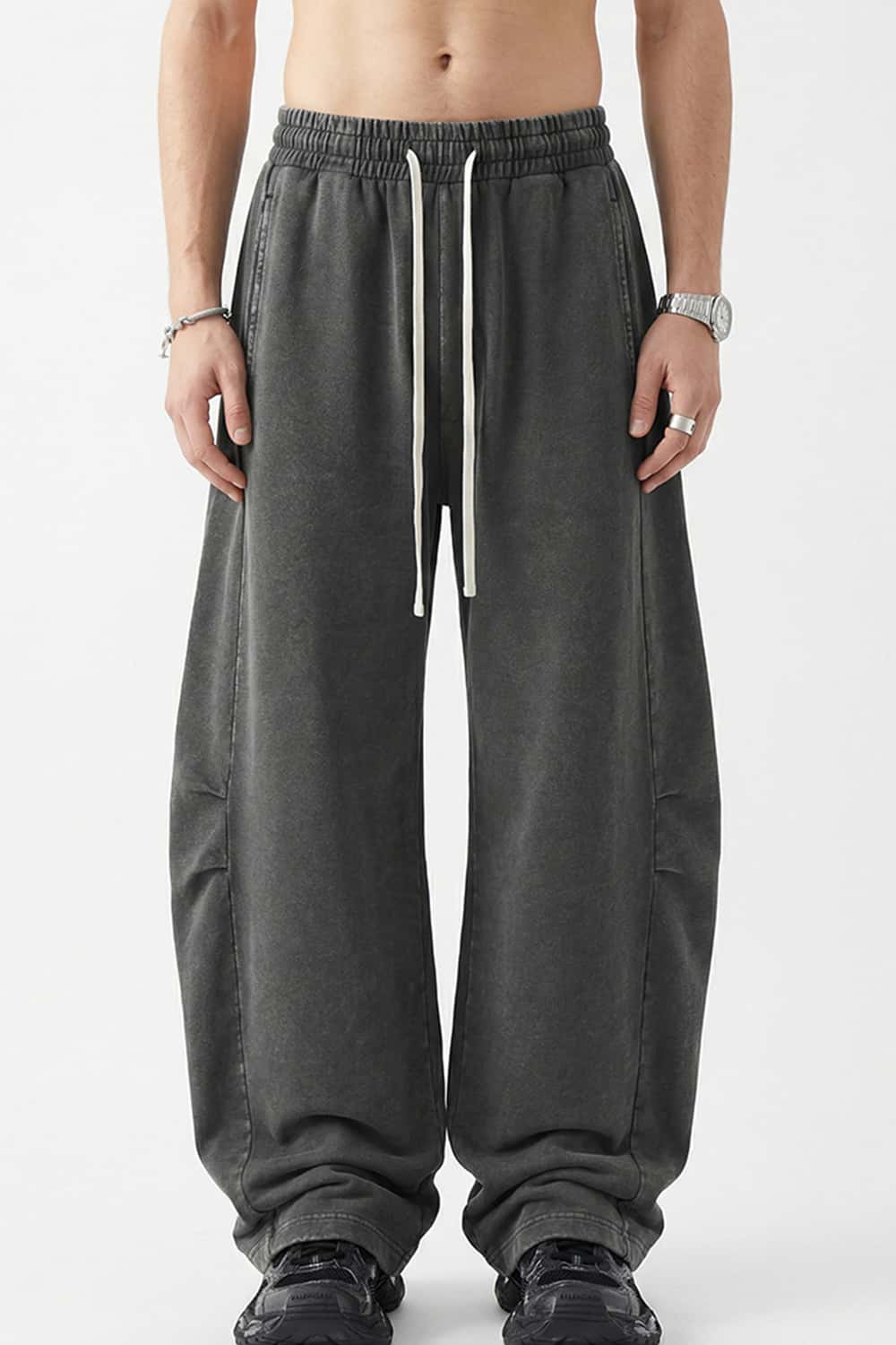 Snow-Wash Barrel Pants - Dark Gray