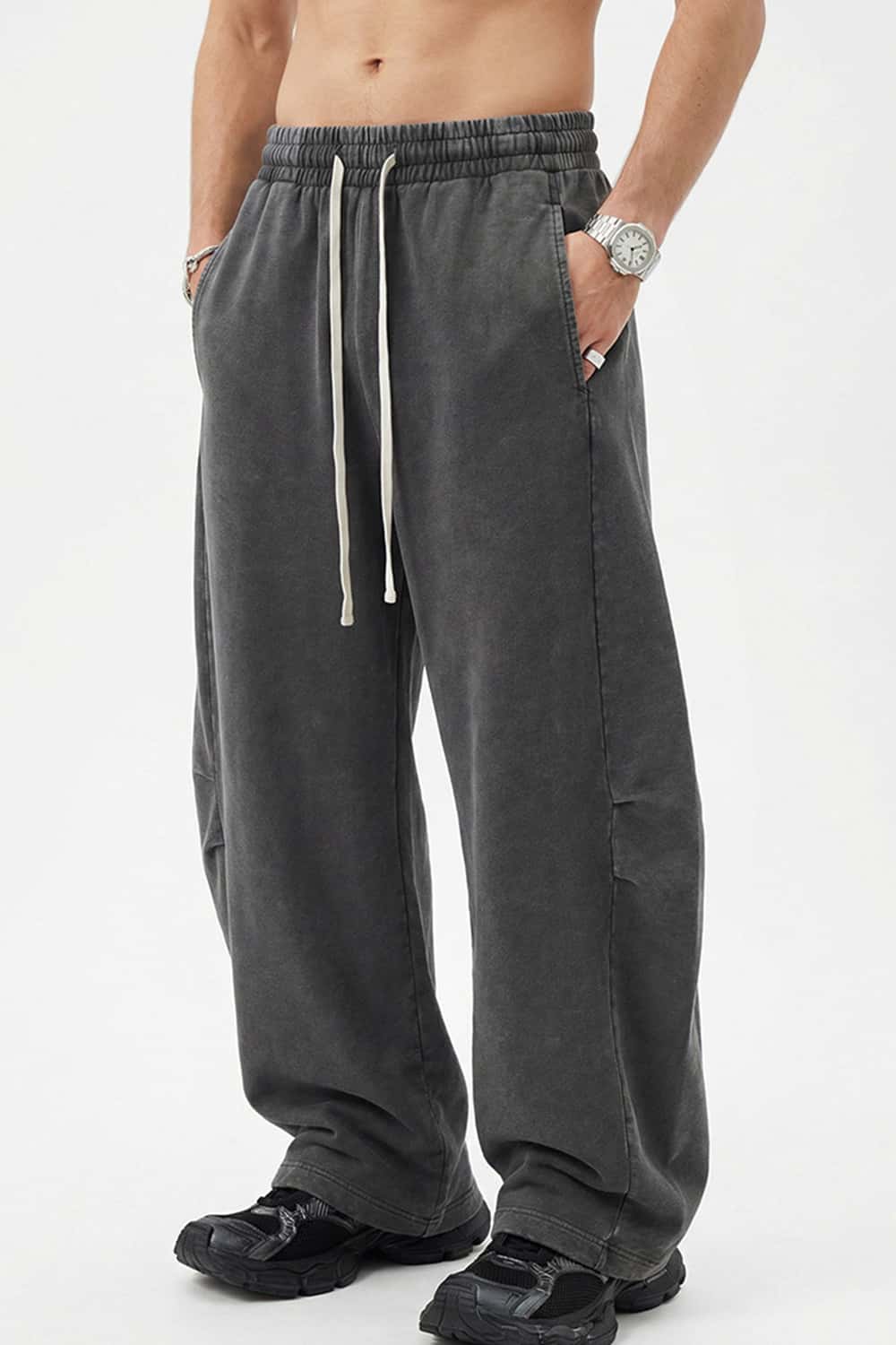 Snow-Wash Barrel Pants - Dark Gray