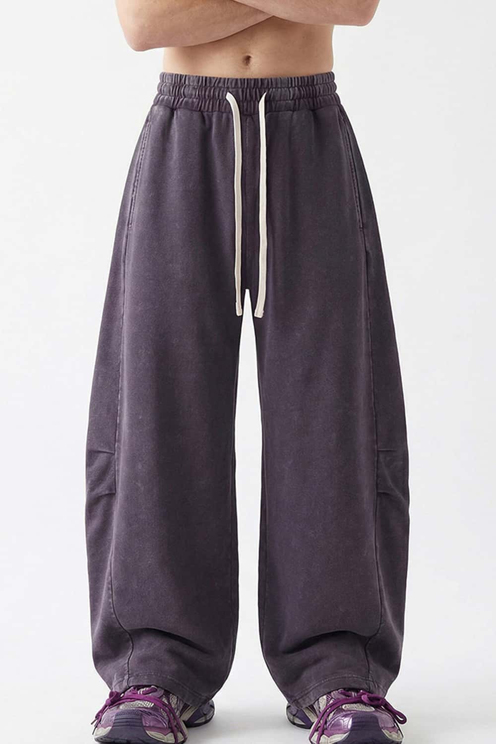 Snow-Wash Barrel Pants - Plum Purple