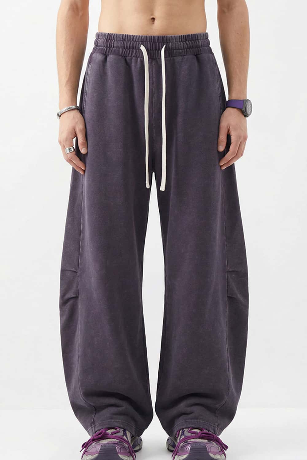 Snow-Wash Barrel Pants - Plum Purple