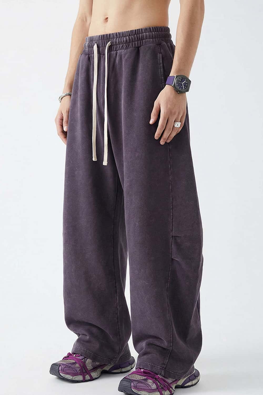 Snow-Wash Barrel Pants - Plum Purple