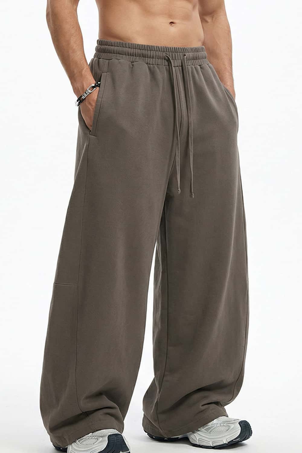 Washed Curved-Seam Straight-Leg Pants - Coffee