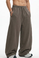 Washed Curved-Seam Straight-Leg Pants - Coffee