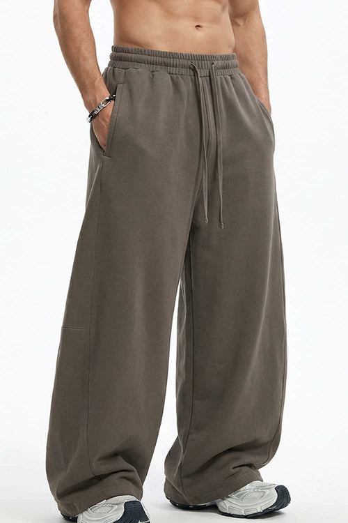 Washed Curved-Seam Straight-Leg Pants - Coffee