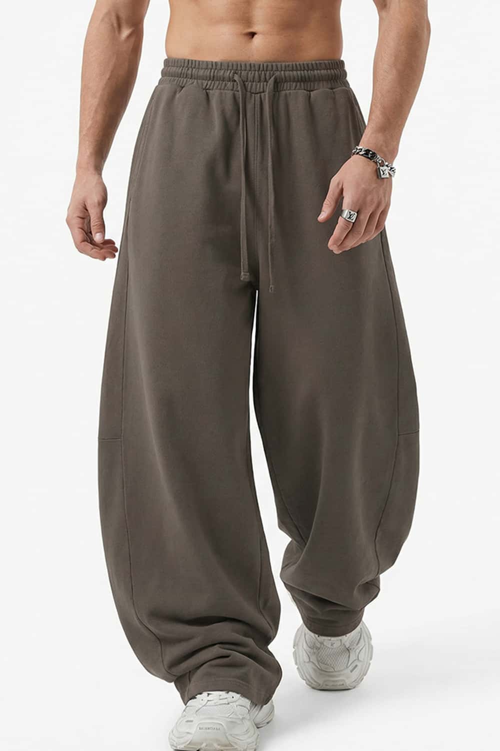 Washed Curved-Seam Straight-Leg Pants - Coffee