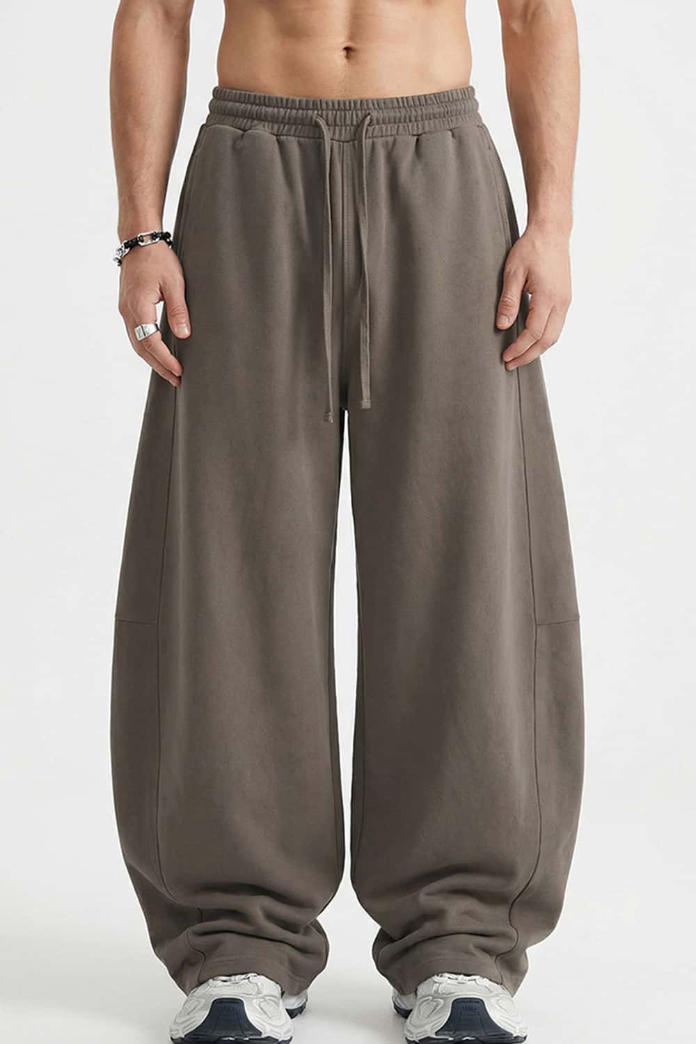 Washed Curved-Seam Straight-Leg Pants - Coffee