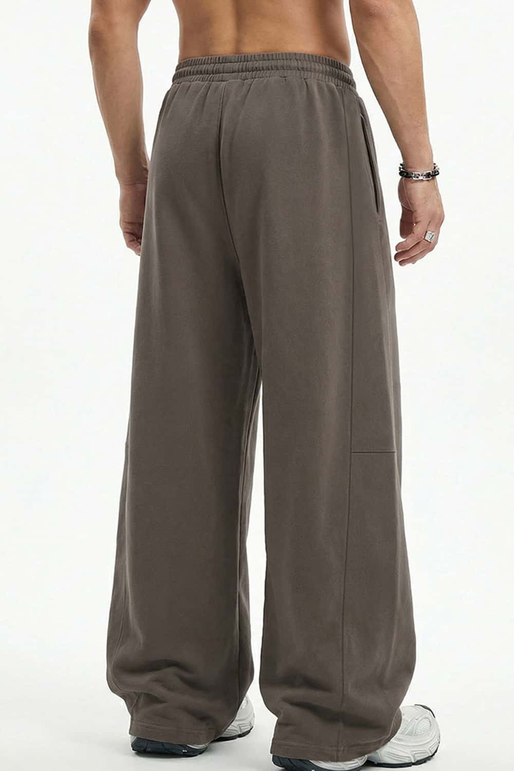 Washed Curved-Seam Straight-Leg Pants - Coffee